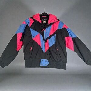 Vintage ProGear Colorblock Ski Jacket Black Pink Blue 80s 90s Retro Size 12